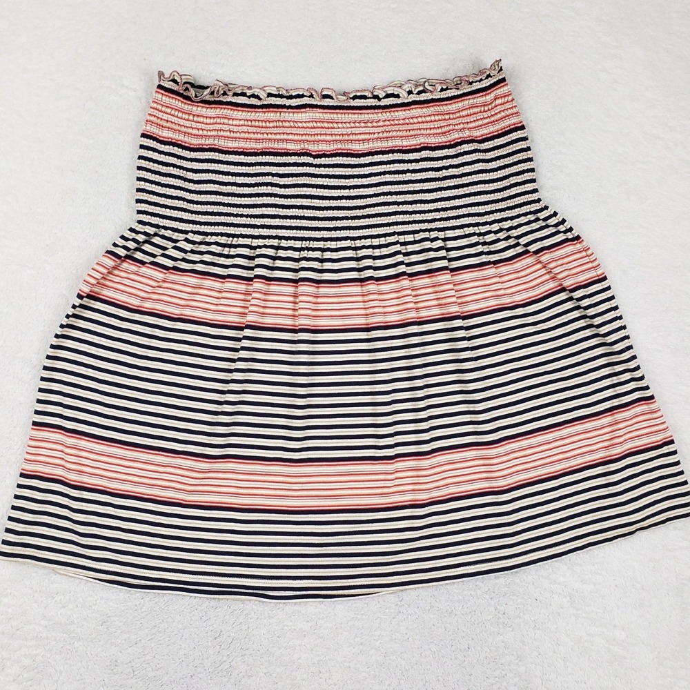 MSSP Max Studio Striped Smocked Tube Top Navy Red Cream Large Summer Boho Hippie
